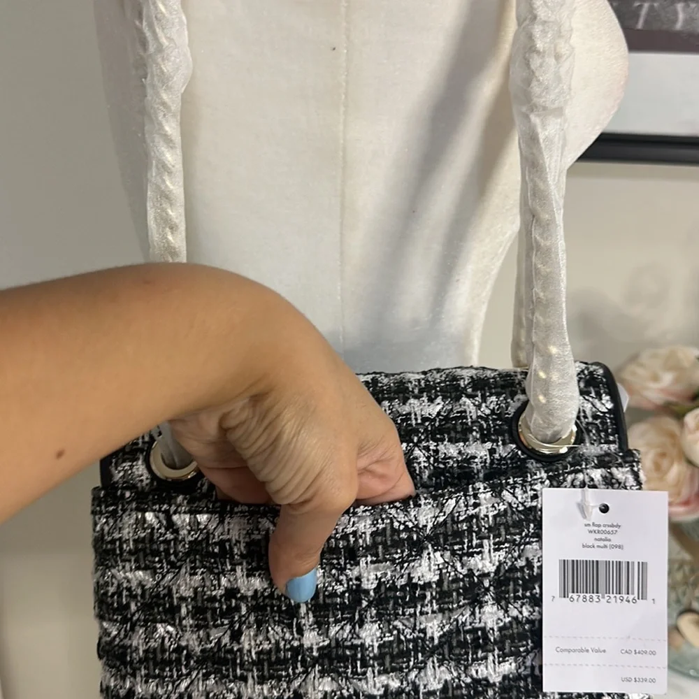 KATE SPADE-tweed Blk & Wht Natalia Flap Crossbody Shoulder Bag NWT - Picture 15 of 16